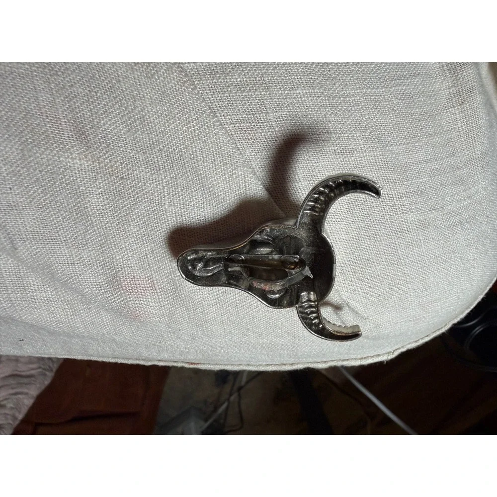 Vintage Silver Tone Bull Skull Steer Head Brooch‎ Pin Southwestern Western Boho